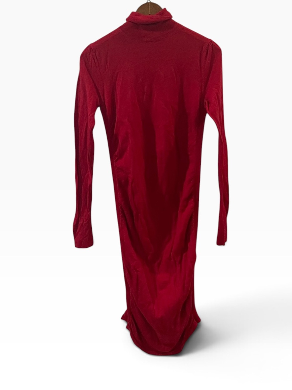 Moda International Italian Merino Wool Red Turtleneck Long-Sleeve Midi Dress L